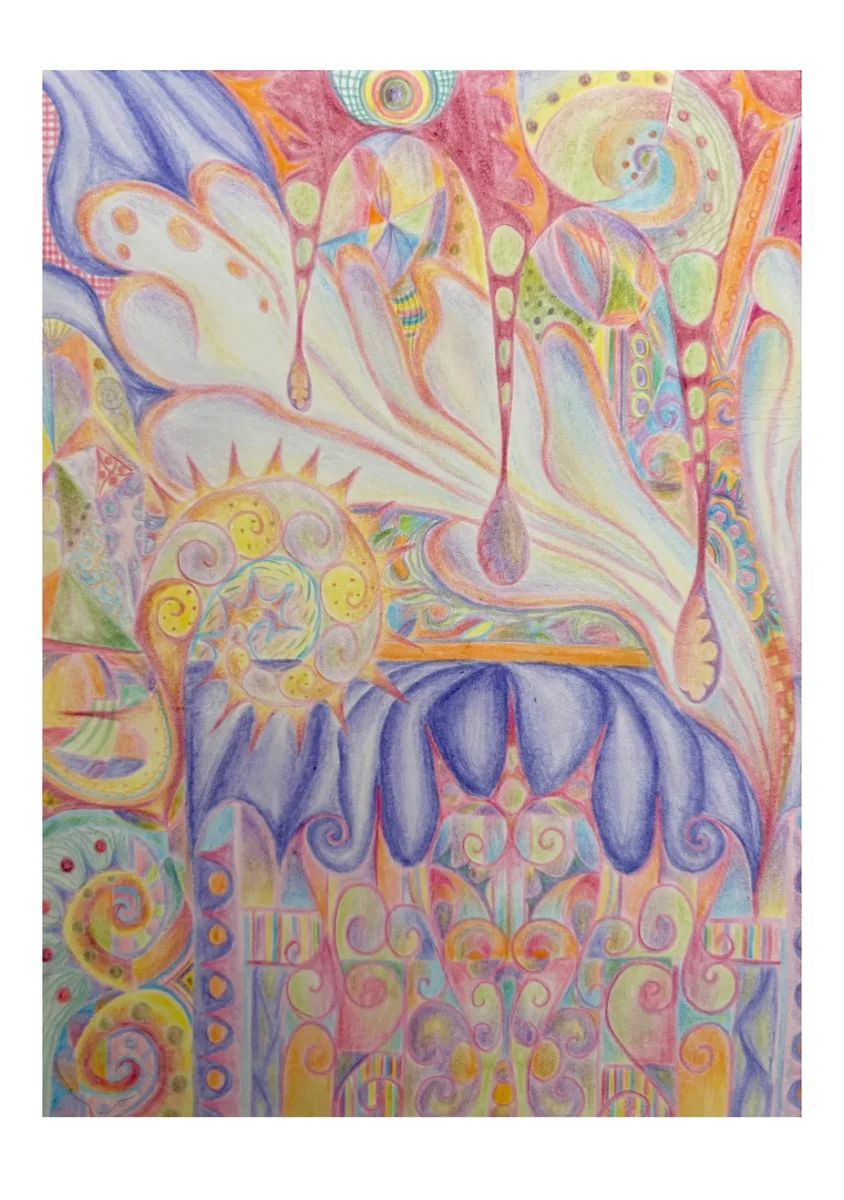 Confidence — Seuil — Marielle Debellu, crayons de couleur 15×21 cm, 2026