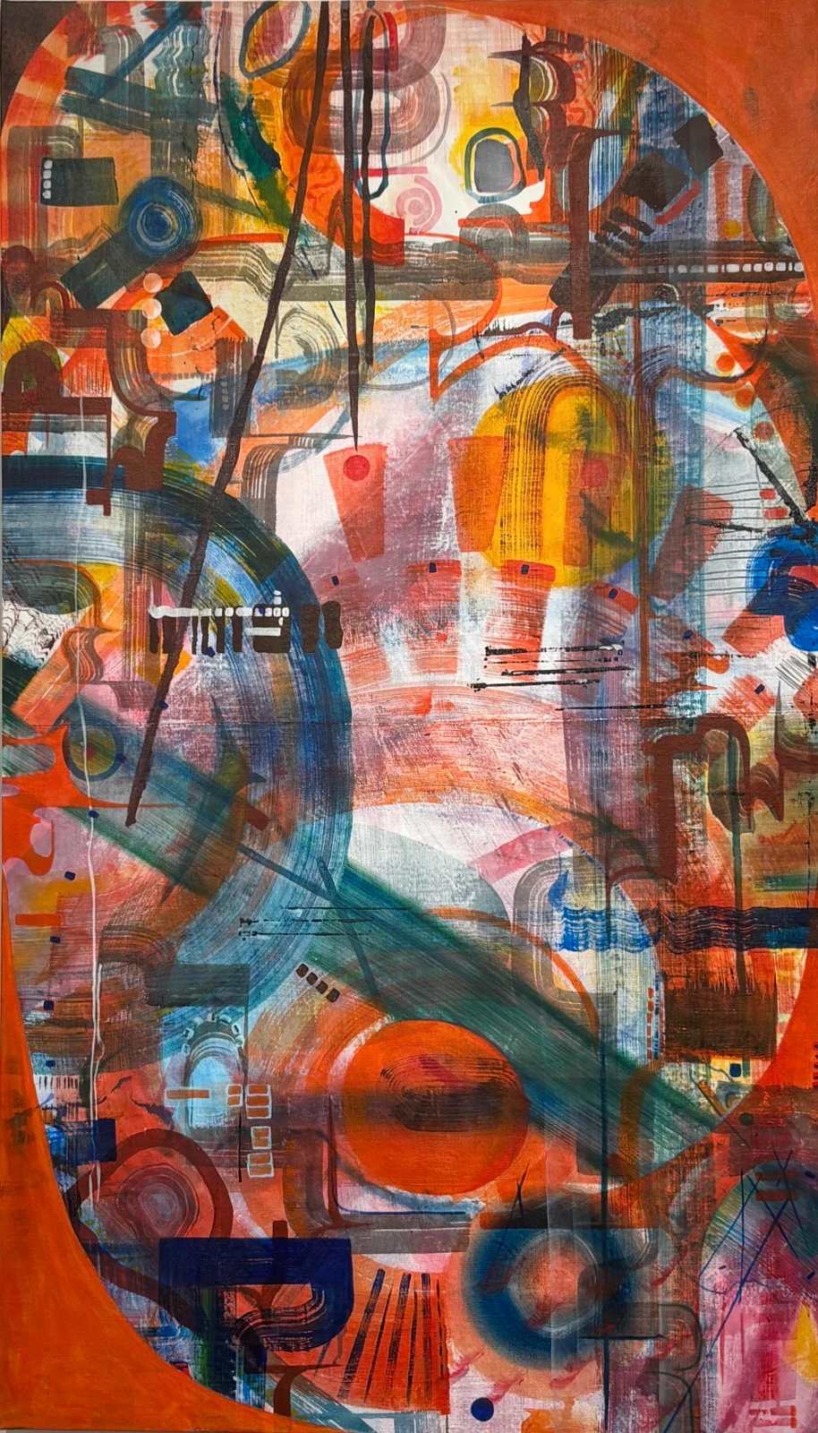 Impression, rythmes et couleurs - Marielle Debellu, acrylique et encre de chine 110x190 cm, 2025