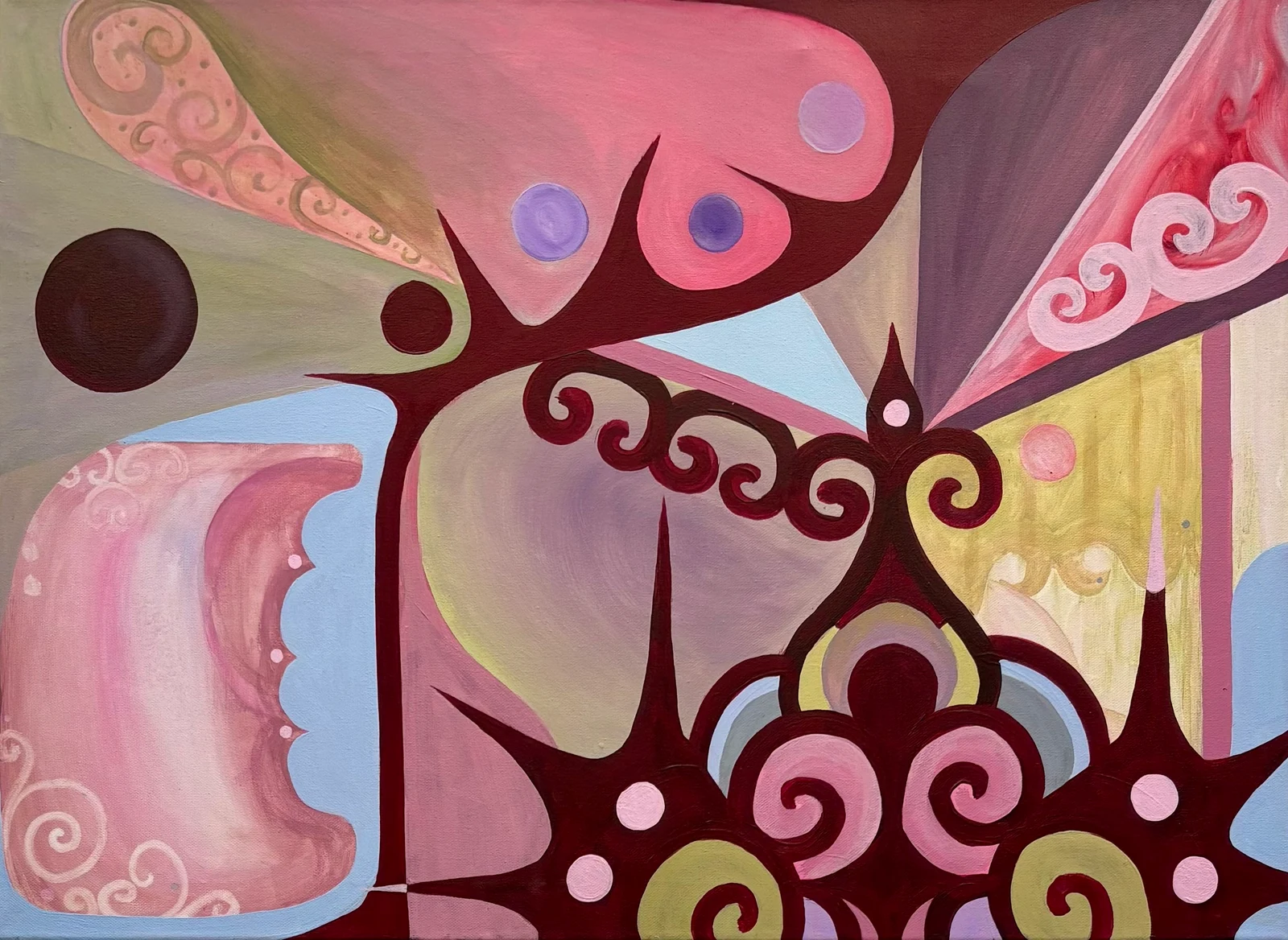 Puiser et répandre, panneau 1 — Marielle Debellu, acrylique 55×75 cm, 2026