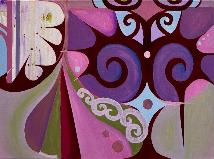 Puiser et répandre, panneau 2 — Marielle Debellu, acrylique 55×75 cm, 2026