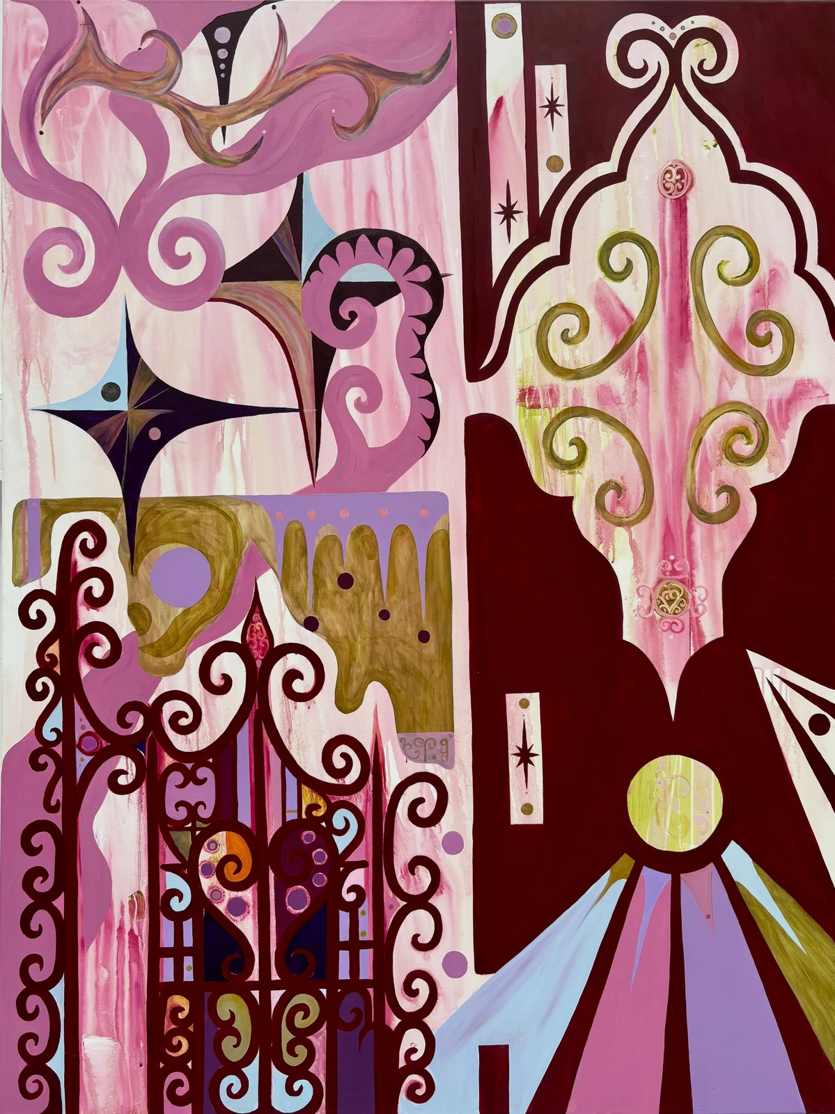 Seuil oraculaire — Marielle Debellu, acrylique 120×160 cm, 2026